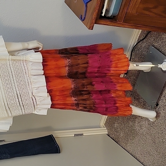 Vtg REQUIREMENTS 1990s Batik Ombre Tiered Peasant Indie Maxi Festival Skirt - Picture 5 of 7
